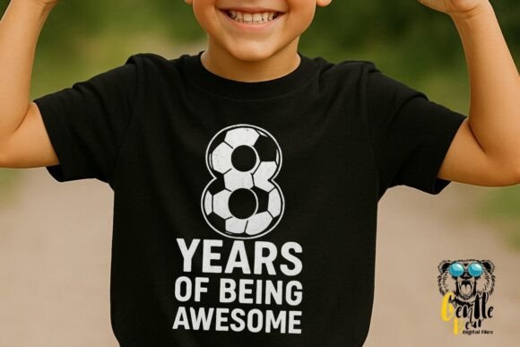 8 Years of Being Awesome Birthday Soccer Graphic: Bold T-Shirt Design for Vibrant Blog Visuals
