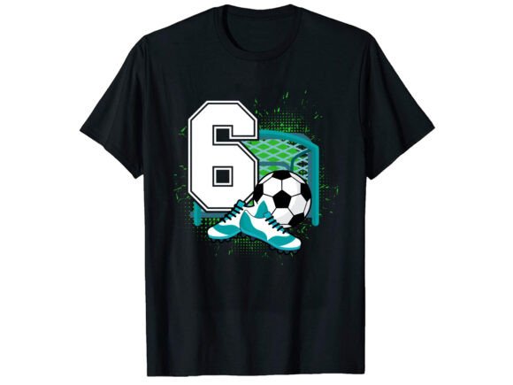 Dynamic 6th Birthday Boys Soccer T-Shirt Design for Versatile T-Shirt Graphics