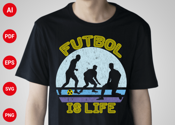 Futbol is Life Retro Soccer: A Dynamic Graphic Design Asset for T-Shirt Designs and Marketing Visuals