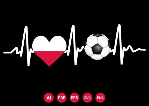 Poland Flag Football Soccer Heartbeat Graphics for T-Shirt Designs