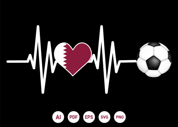 Qatar Flag Football Soccer Heartbeat Graphics for T-Shirt Designs