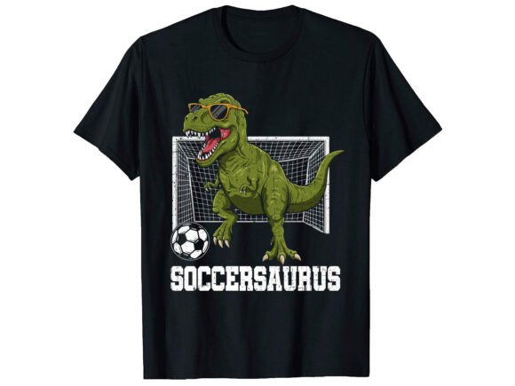 T-Rex Playing Soccer T-Shirt Design for Blog Graphics